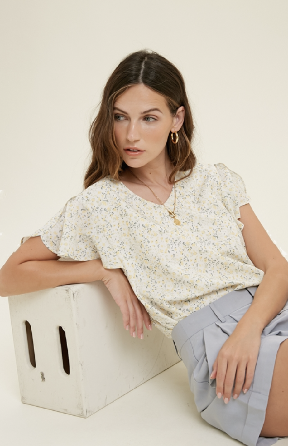 肌触りがいい Floral Print Mae's Mina – Blouse Sleeve Tulip トップス